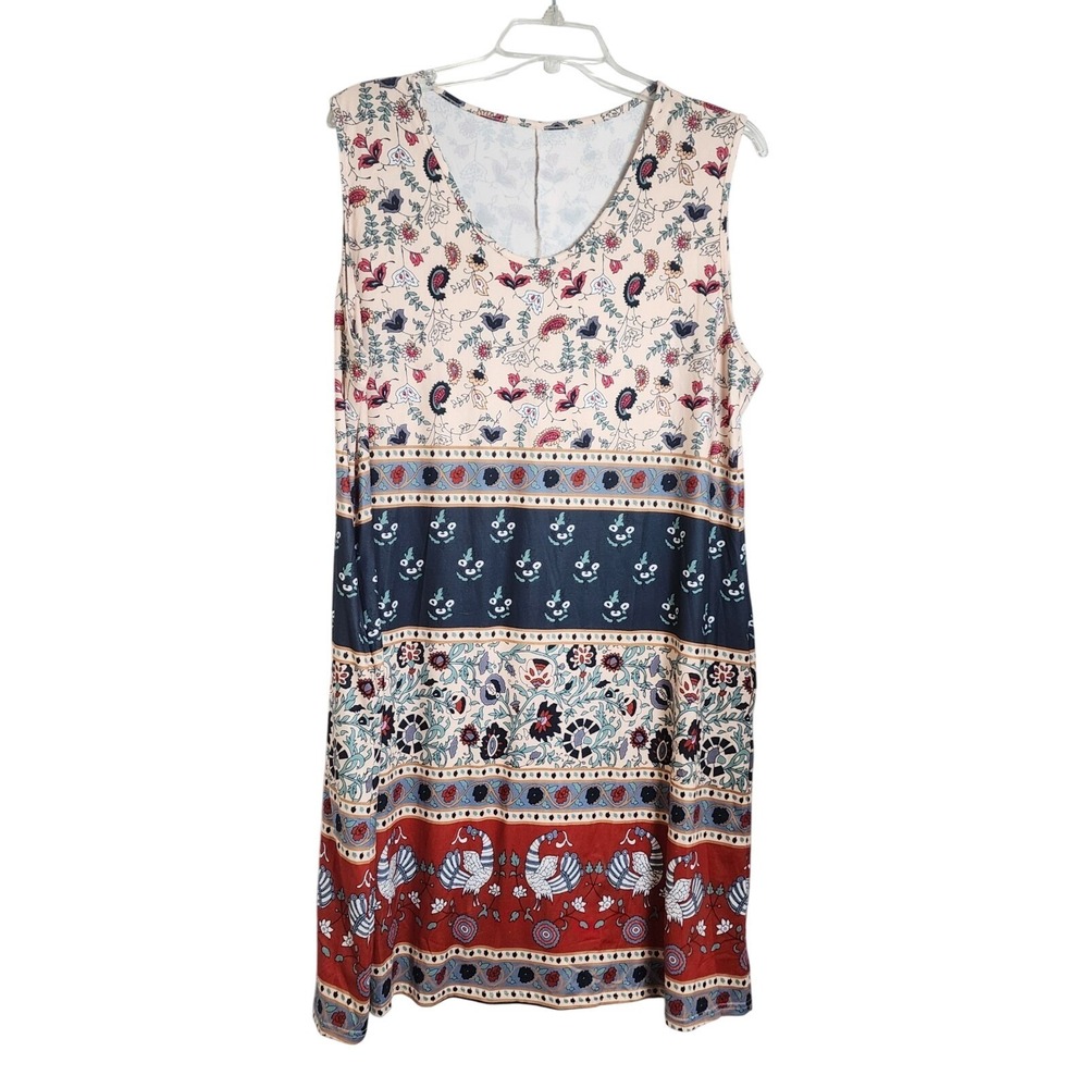 Sun Dress Womens 3XL  Floral Sleeveless Pull On Polyester‎ Scoop Neck Pockets